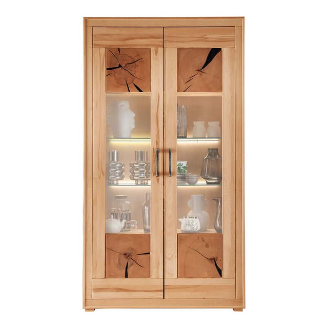 Bild von Lomadox Esszimmer-Set WINNIPEG-69, (Spar-Set, 3-St., Vitrine Highboard Esstisch), mit 180cm Tisch, Kernbuche massiv geölt mit Hirnholz-Details