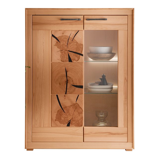 Bild von Lomadox Wohnwand WINNIPEG-69, (3-St., Highboard Wandboard Lowboard), in Kernbuche massiv geölt mit Hirnholz-Detail