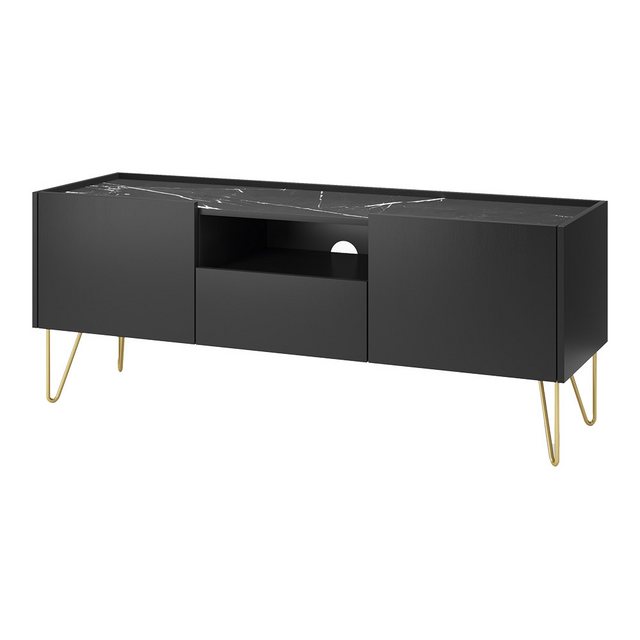 Bild von Lomadox Lowboard HERMOSILLO-160, Fernsehschrank, graphit, Oberboden mit Marmoroptik, 144cm breit