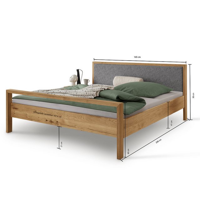 Bild von Lomadox Bettgestell AVELLINO-137, Massivholz Doppelbett Jugendbett Ehebett Gästebett 160x200 cm in Eiche