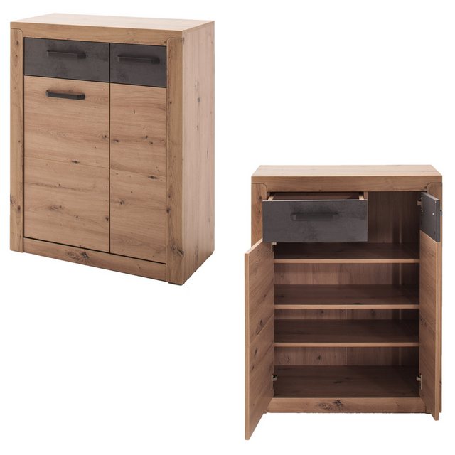 Bild von Lomadox Garderoben-Set IOLA-05, (Spar-Set, 4-St., Kommode Garderobenbank Garderobenpaneel Flurschrank), in Eiche, grau Flurgarderobe modern inkl. Sitzpolster