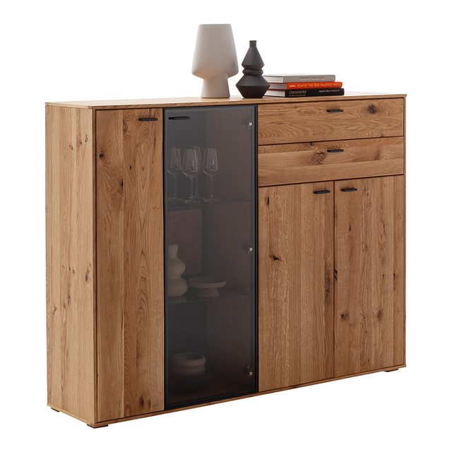 Bild von Lomadox Highboard AVETRANA-05, Vitrinenschrank, Eiche teilmassiv geölt