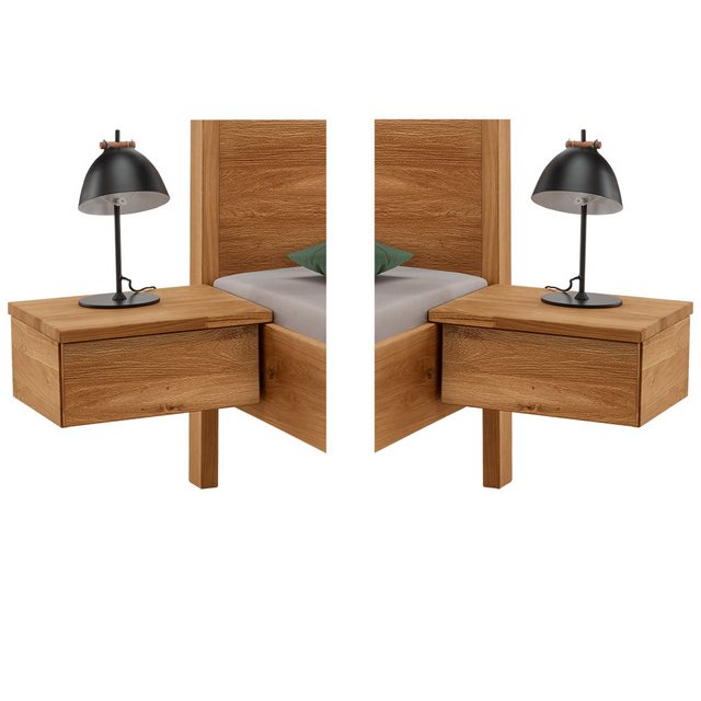Bild von Lomadox Bettgestell AVELLINO-137, Doppelbett Ehebett Jugendbett Nachtschrank Massivholz 180x200 cm Eiche
