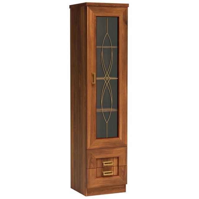 Bild von Lomadox Vitrine TEORA-161 in Alt-Eiche Glastür Schubladen 46x190,5x44 cm