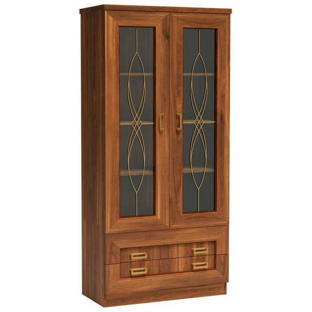 Bild von Lomadox Wohnzimmer-Set TEORA-161, (Mega-Spar-Set, 5-St., Vitrinenschrank Lowboard Sideboard Spiegel Couchtisch), in Eiche Alteiche Vitrinentüren mit Verzierung rustikal Metallgriffe