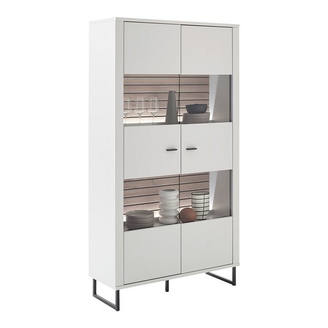 Bild von Lomadox Vitrine LAUREANA-05 Vitrinenschrank, weiß mit Eiche, inkl. LED-Beleuchtung, montiert
