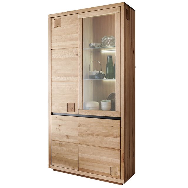Bild von Lomadox Vitrine WINCHESTER-69 Vitrinenschrank Standvitrine 103 cm Eiche massiv geölt Hirnholz-Detail