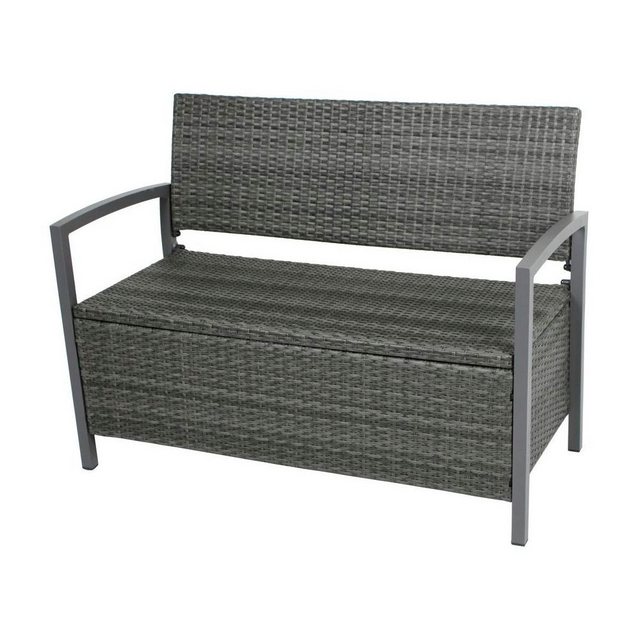 Bild von Lomadox Gartenbank HGA-120, Bank mit Truhe, Polyrattan, dunkelgrau, ca. 117x86x58 cm