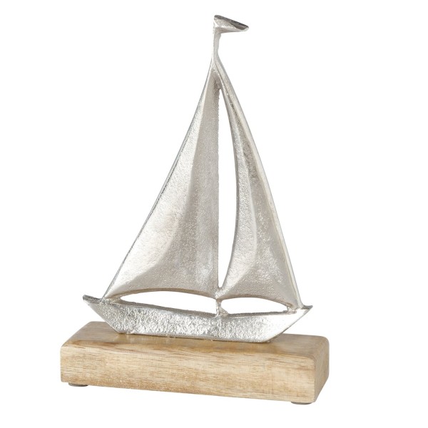 Bild von Dekoaufsteller Segelboot in "silber" aus Aluminium auf Mangoholzfuss ""