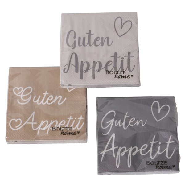 Bild von Servietten Guten Appetit und Herz in drei Farben "beige"