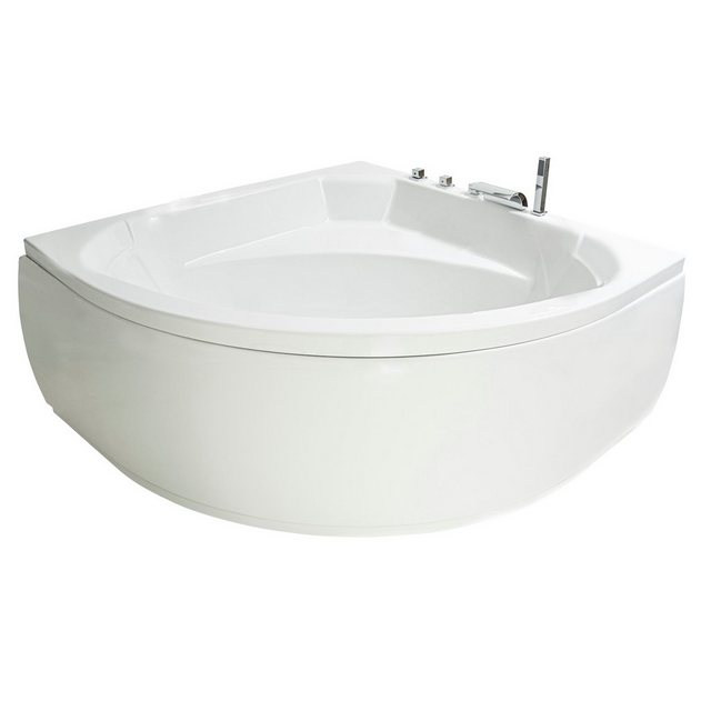Bild von Basera® Badewanne Eck-Badewanne Korfu 155 x 155 cm, (Komplett-Set), mit Wasserfall, LED und Kopfstützen