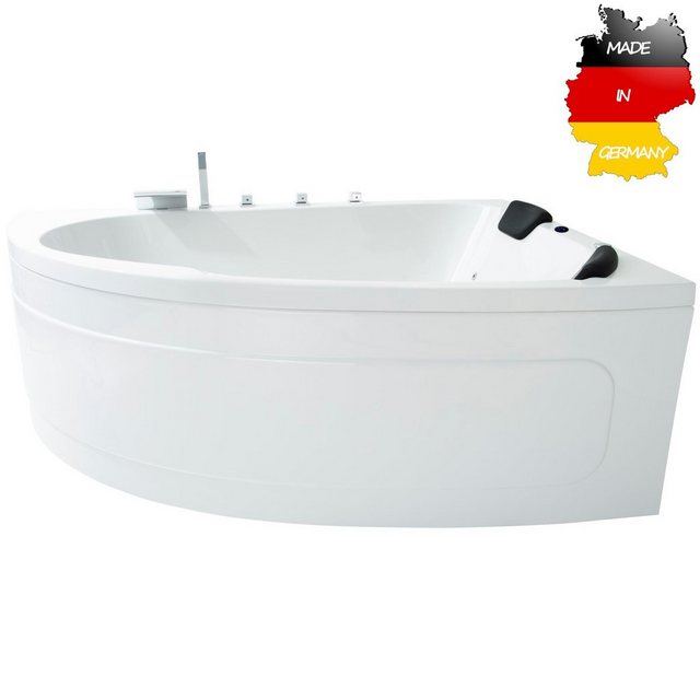 Bild von Basera® Whirlpool-Badewanne BASIC Indoor Eck-Whirlpool Badewanne Guam Re. 180x130cm für 2 Pers., (Komplett-Set), mit 13 Massagedüsen, Wasserfall, LED