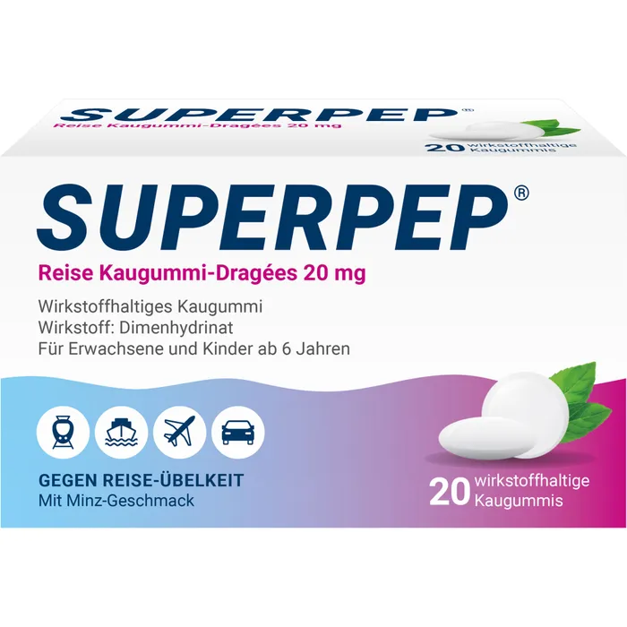 Bild von SUPERPEP Reise Kaugummi Dragees 20 mg 20 St.