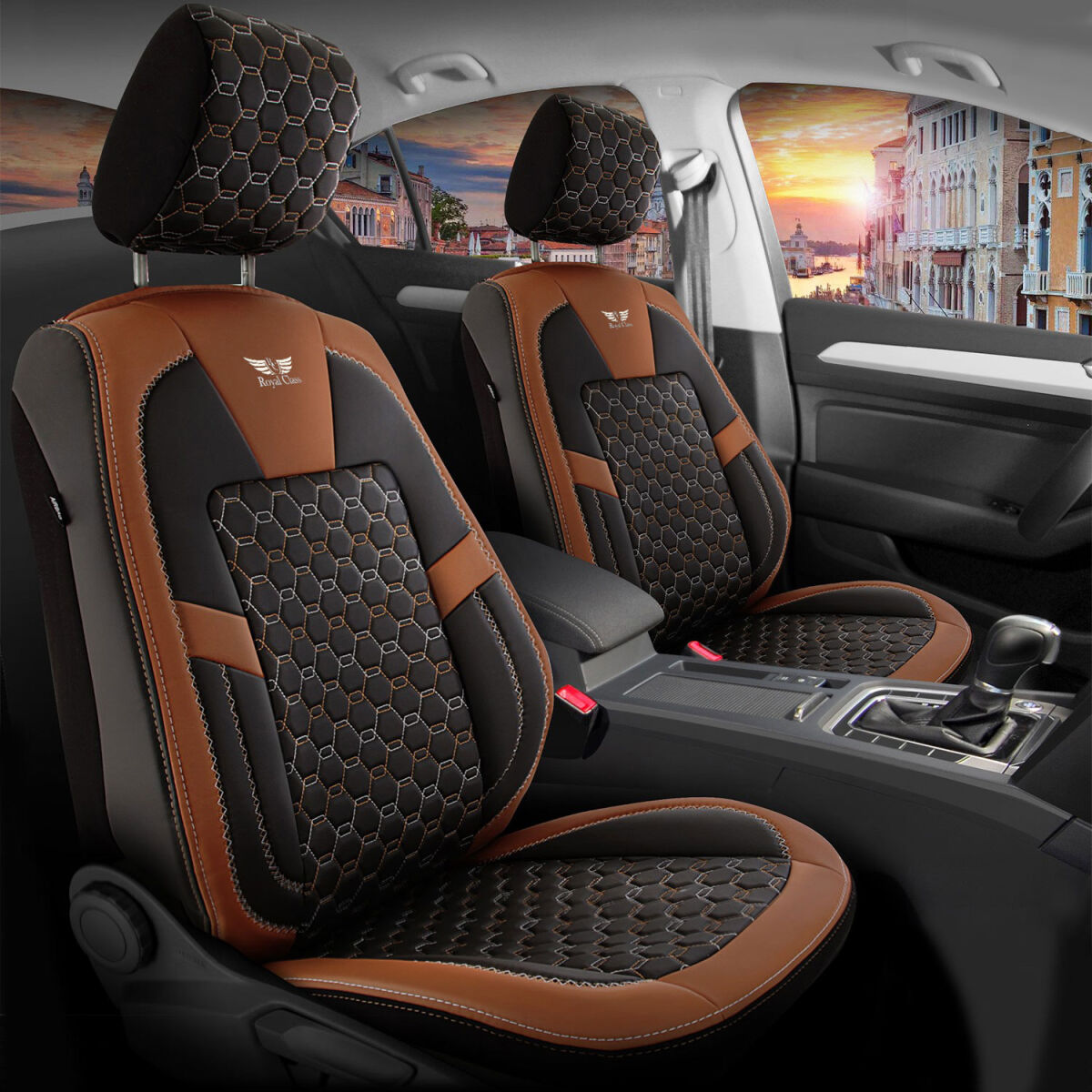 Bild von Sitzbezüge passend für SsangYong Korando in Schwarz Braun Royal