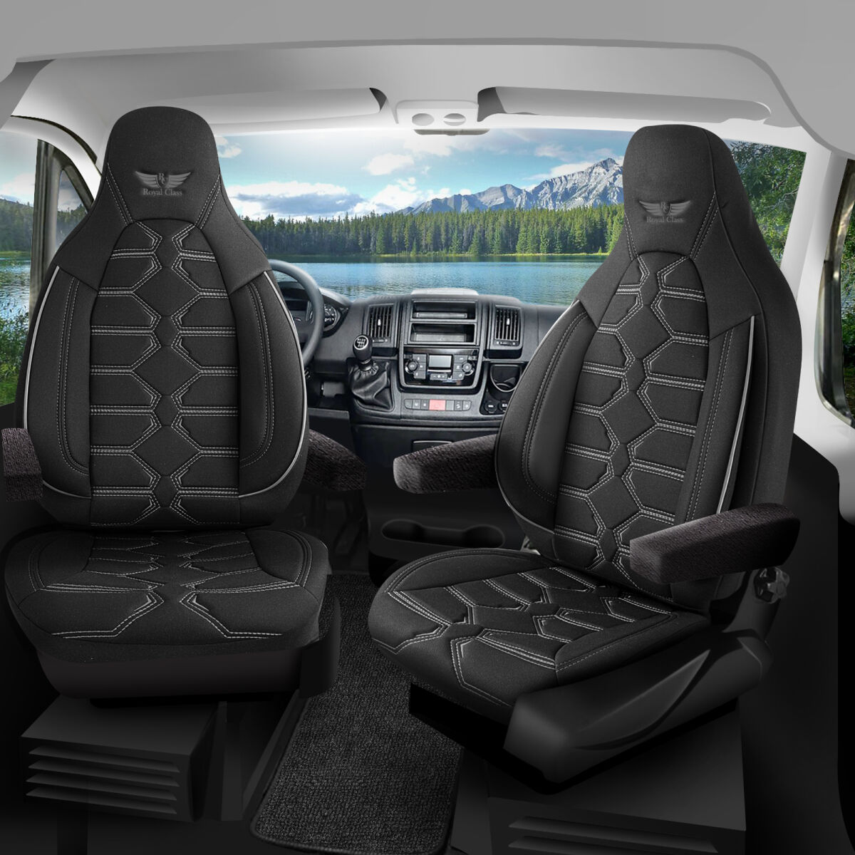 Bild von Sitzbezüge passend für Custom-Bus Wohnmobil Caravan in Schwarz Grau Pilot 2.1