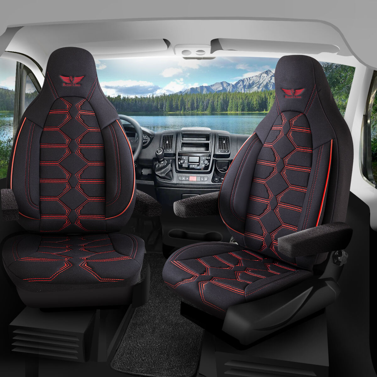 Bild von Sitzbezüge passend für Campéreve Wohnmobil Caravan in Schwarz Rot Pilot 2.2