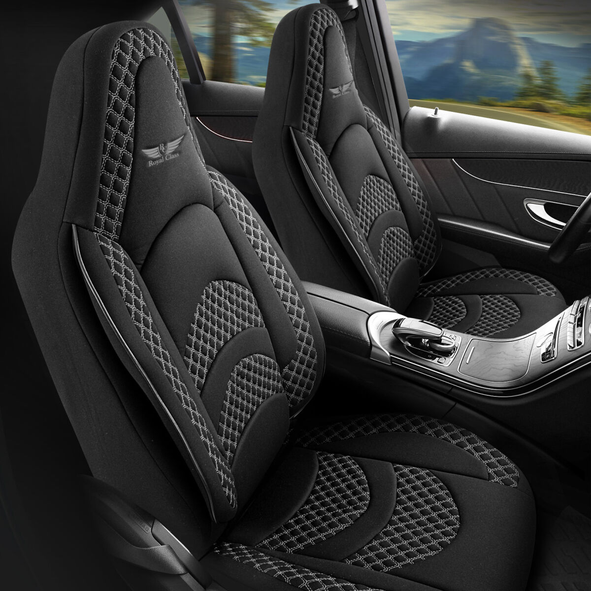 Bild von Sitzbezüge passend für Kia Rio in Schwarz Grau Pilot 3.1