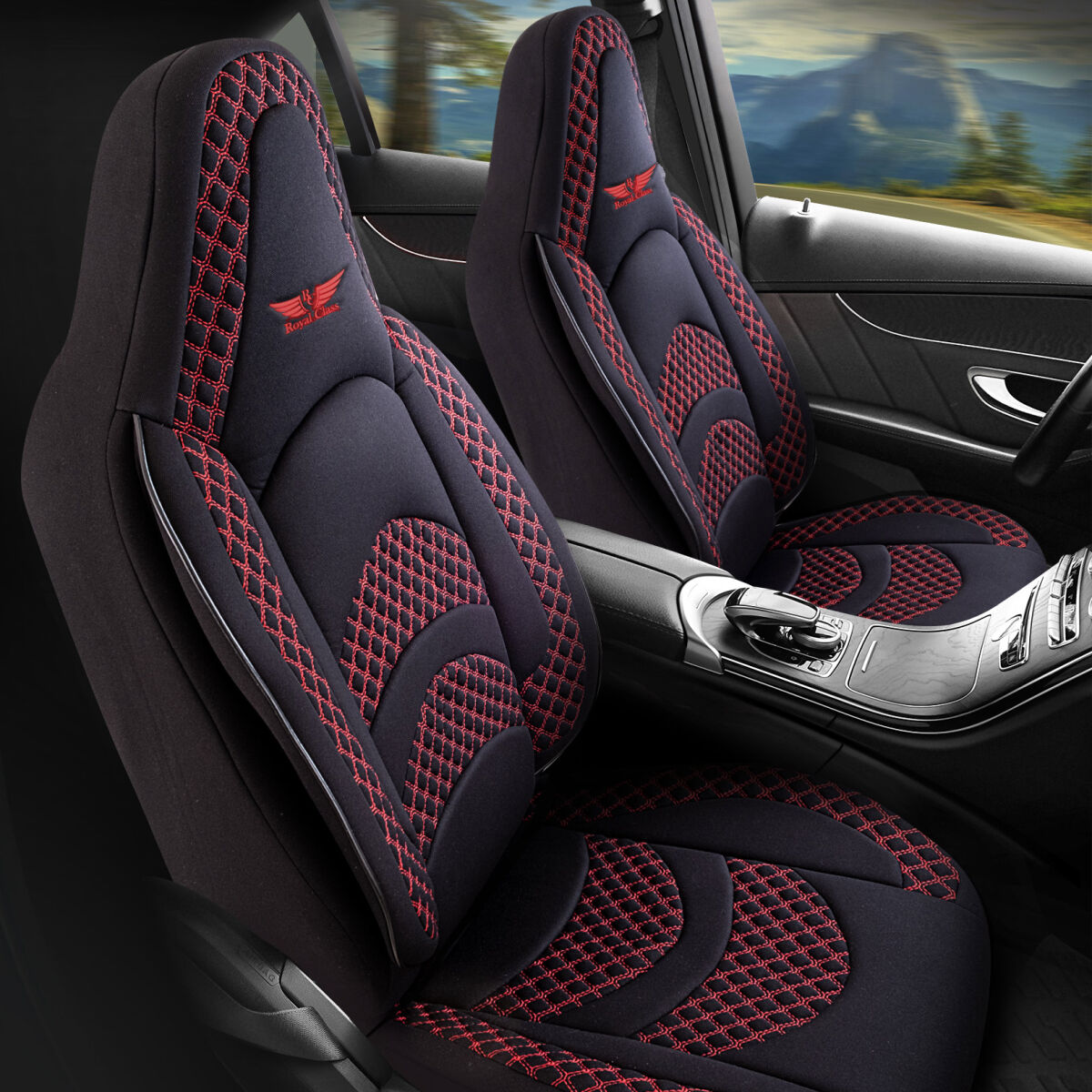 Bild von Sitzbezüge passend für Toyota Verso in Schwarz Rot Pilot 3.2