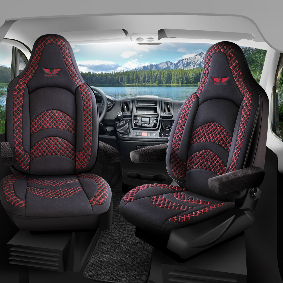 Bild von Sitzbezüge passend für Globe Traveller Wohnmobil Caravan in Schwarz Rot Pilot 3.2