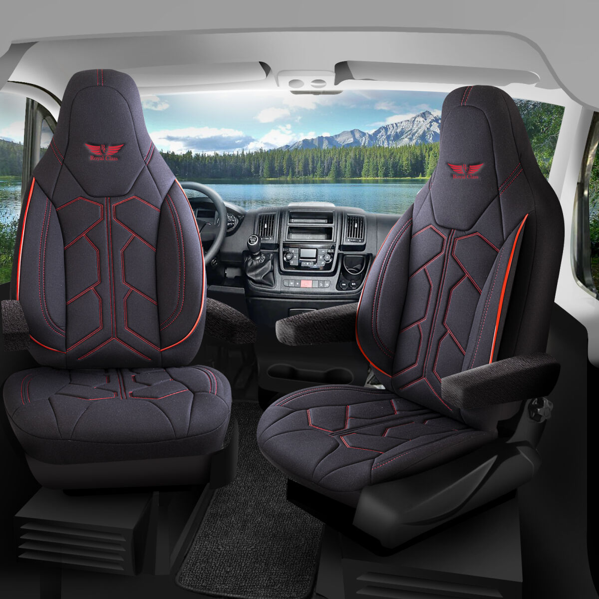 Bild von Sitzbezüge passend für RMB Wohnmobil Caravan in Schwarz Rot Pilot 1.2