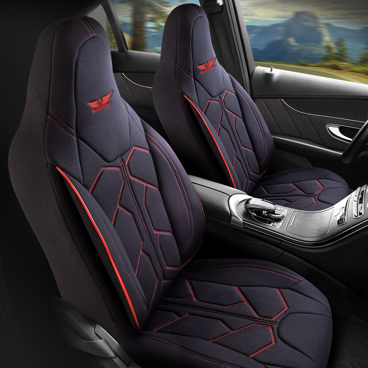 Bild von Sitzbezüge passend für Subaru Outback in Schwarz Rot Pilot 1.2