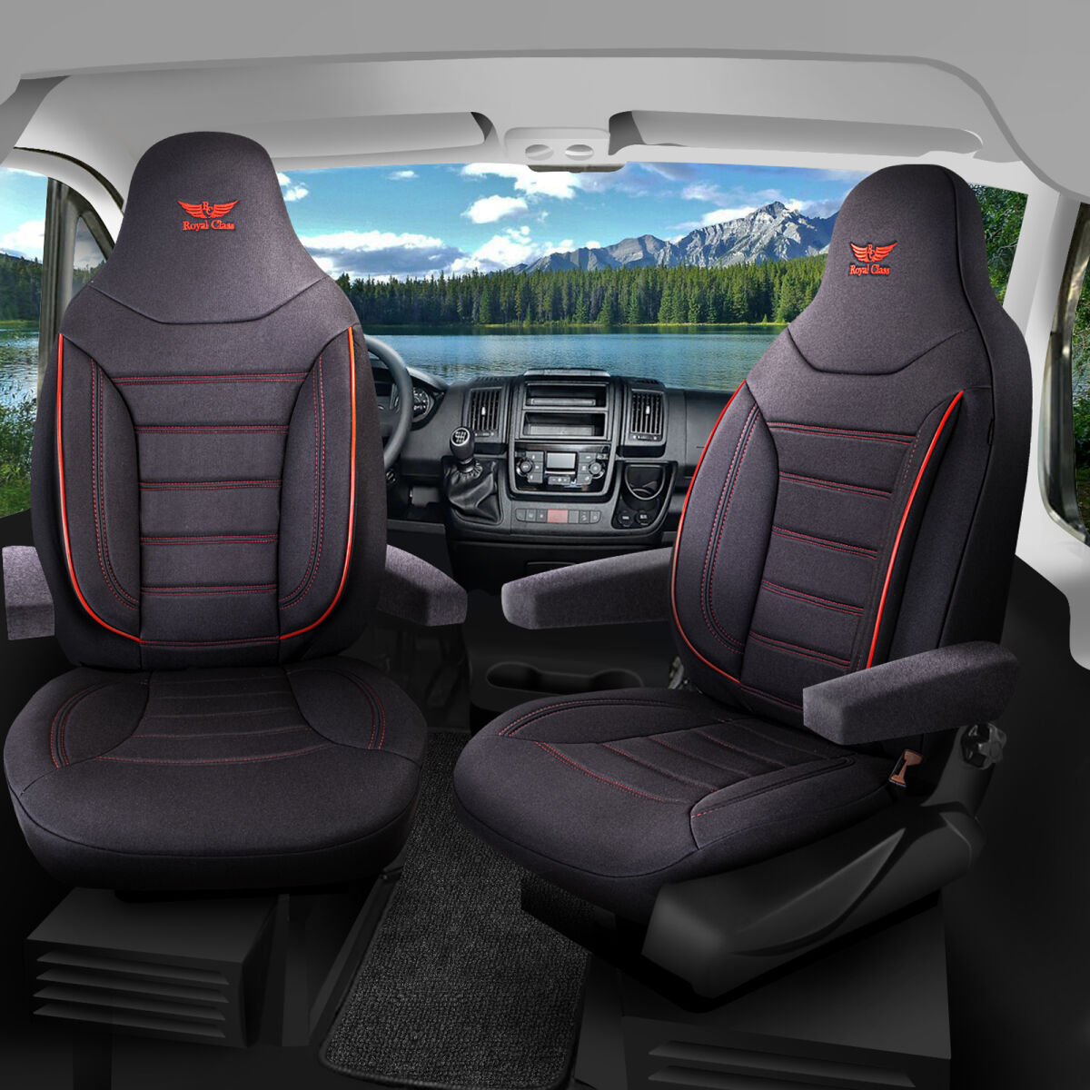Bild von Sitzbezüge passend für Orangecamp Wohnmobil Caravan in Schwarz-Rot Pilot 4.2