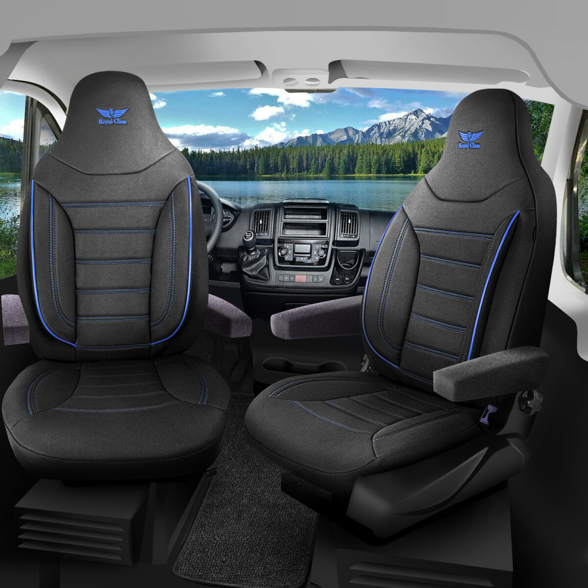 Bild von Sitzbezüge passend für Globe Traveller Wohnmobil Caravan in Schwarz Blau Pilot 4.7