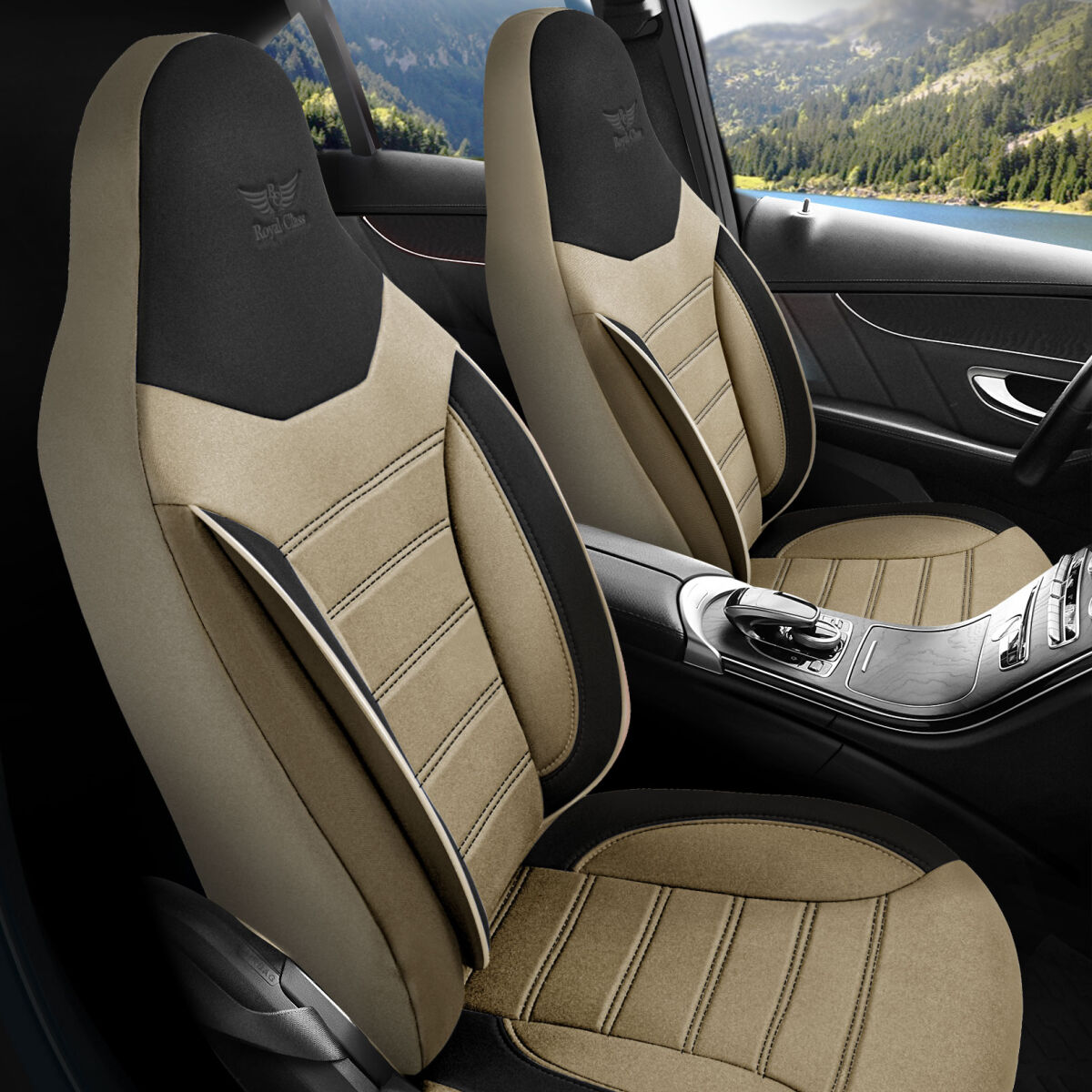 Bild von Sitzbezüge passend für Jeep Renegade in Beige Schwarz Pilot 4.8