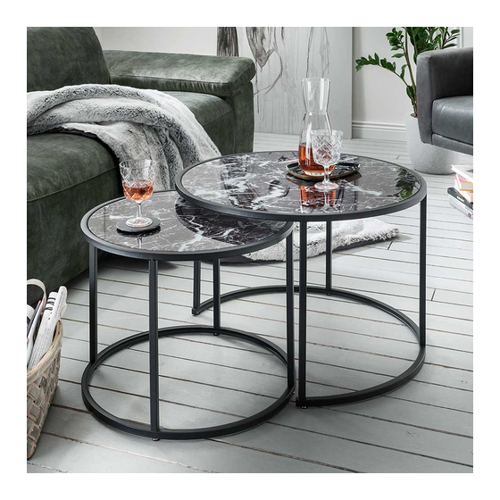 Bild von Möbel4Life Marmor Optik Couchtisch Set in Schwarz Glasplatten