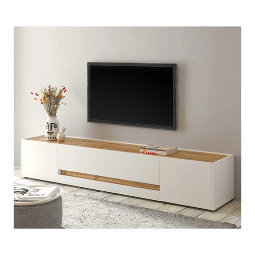 Bild von Stylische Design Wohnwand in Wildeichefarben und Weiß