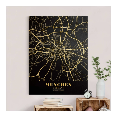 Bild von Leinwandbild Gold Stadtplan München - Klassik Schwarz