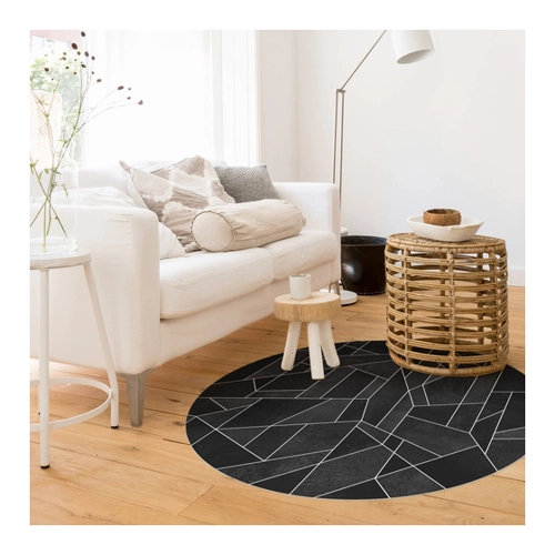 Bild von Runder Vinyl-Teppich Schwarz Weiß Geometrie Aquarell