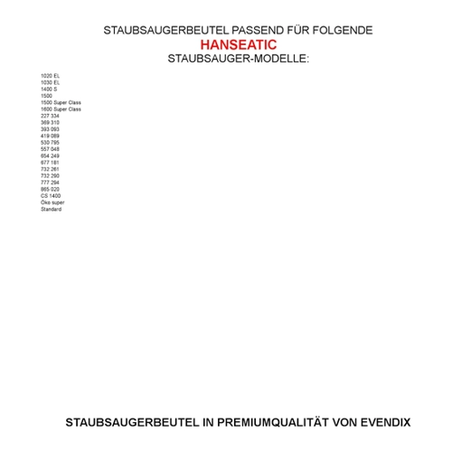 Bild von 10 Staubsaugerbeutel kompatibel mit HANSEATIC 865 020