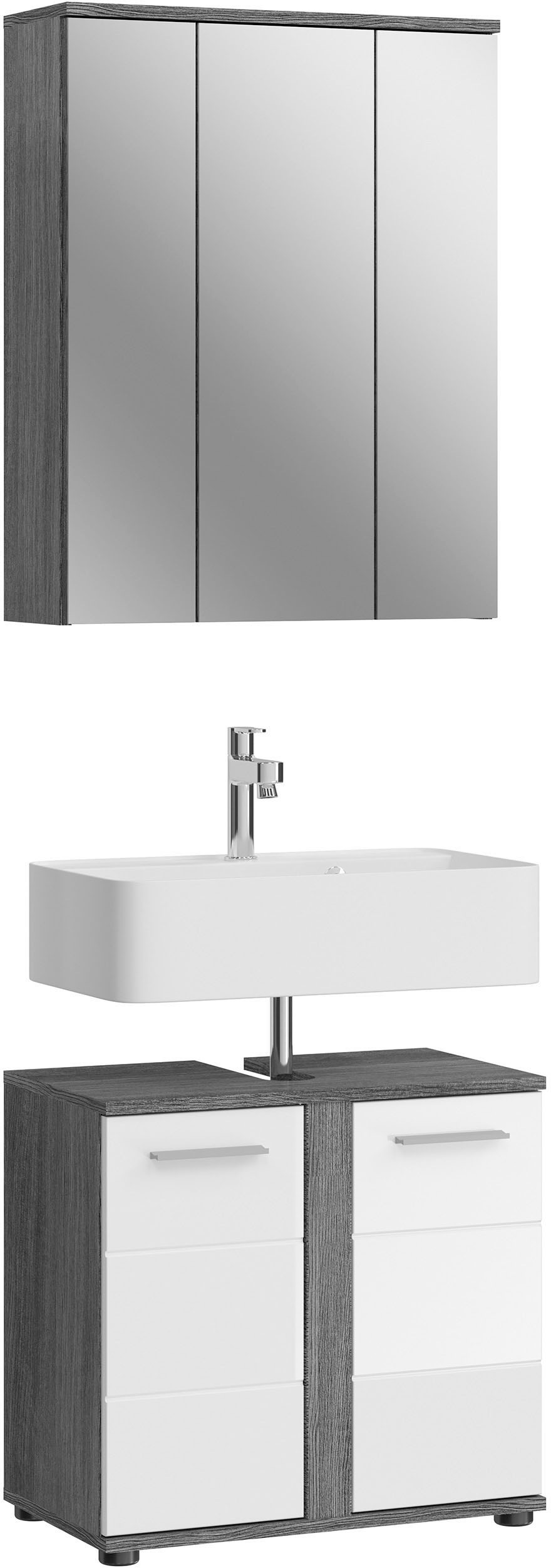 Bild von welltime Badmöbel-Set "Lucca, 2 teilig, bestehend aus: Waschbeckenunterschrank, Spiegel", (Set, 2 St.), hochwertige MDF Front, Badmöbel, Kombination, Kombi, Badezimmer