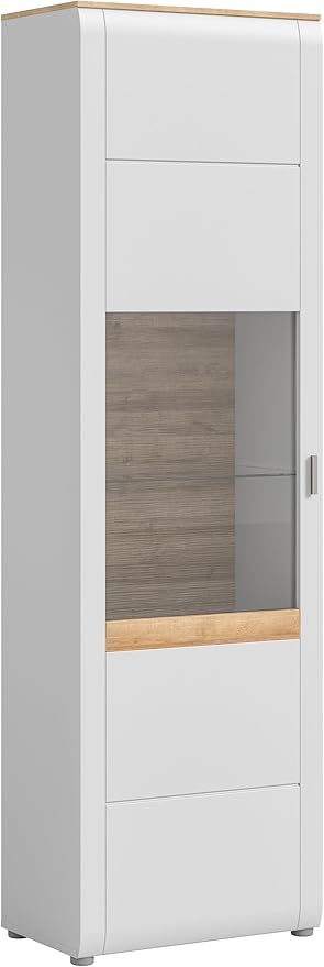 Bild von xonox.home Wohnen Ashton X3WH2T10 Vitrine Schrank Glas Vitrine in AshGray matt Nb., Absetzung Eiche Rivera Nb., ca.61x202x37 cm