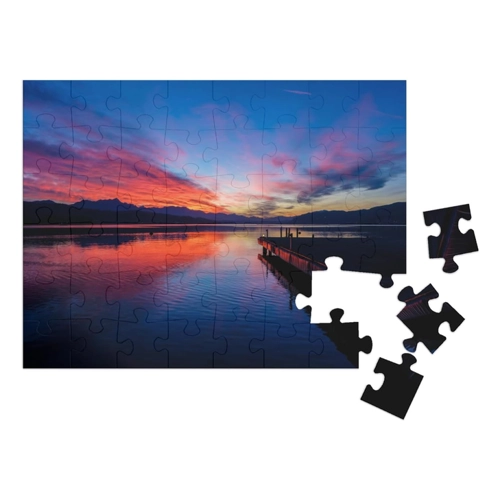 Bild von PuzzleYOU Puzzle Sonnenuntergangsfarbige Wolken über dem See