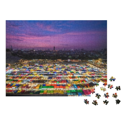 Bild von puzzleYOU: Puzzle 48 Teile „Bunt beleuchteter Nachtmarkt von Bangkok, Thailand“
