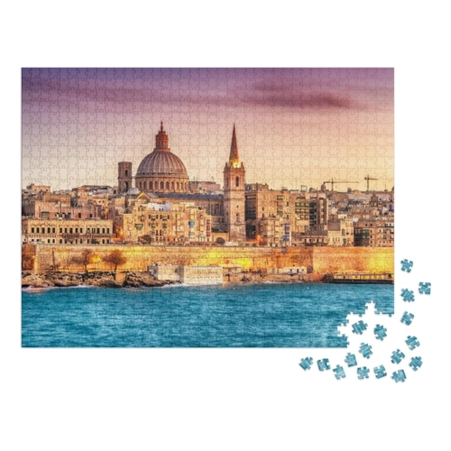 Bild von PuzzleYOU Puzzle Valletta bei Sonnenuntergang, Malta – 100 Puzzleteile