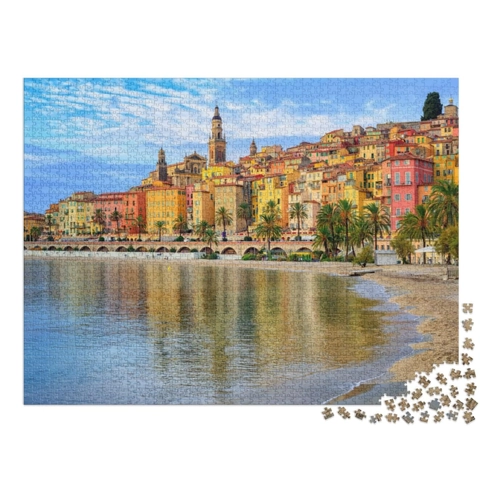 Bild von puzzleYOU Puzzle Sandstrand unterhalb der Stadt Menton, Côte d'Azur, 500 Teile