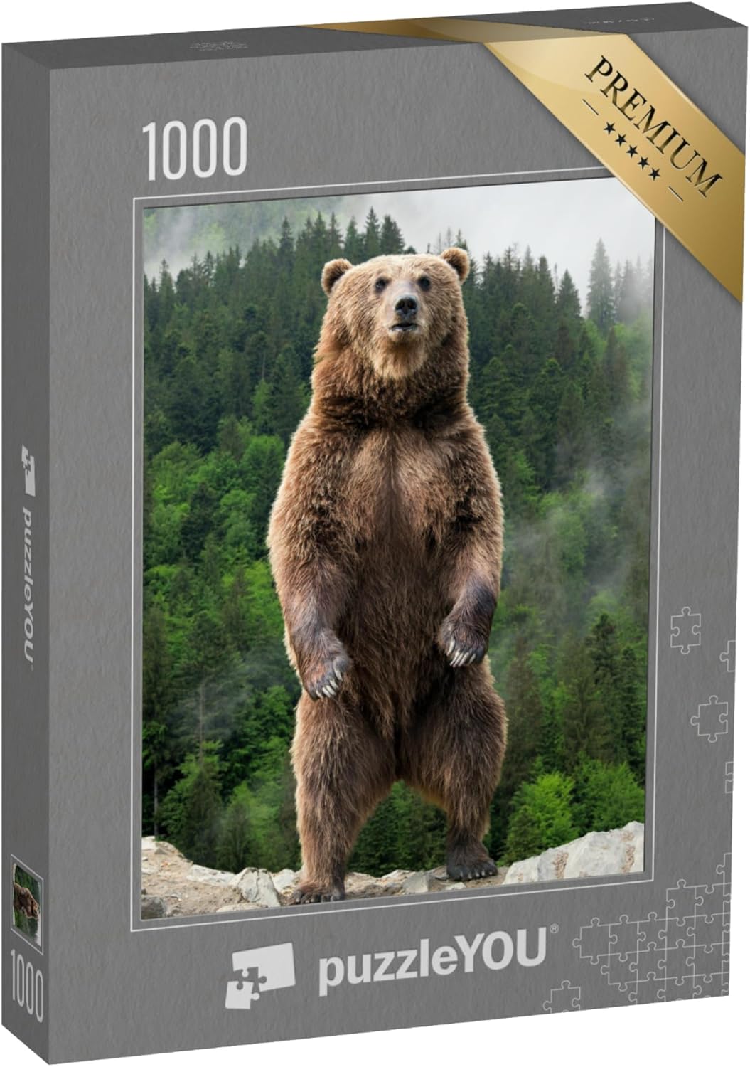 Bild von puzzleYOU Puzzle Beeindruckend: Braunbär auf den Hinterpfoten, 2000 Puzzleteile, puzzleYOU-Kollektionen Tiere, Grizzlys, Tiere in Wald & Gebirge