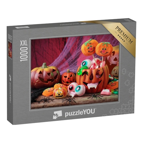 Bild von puzzleYOU: Puzzle 100 Teile „Halloween-Süßigkeiten, bereit für die Party“ – aus der Puzzle-Kollektion Festtage, puzzleYOU Puzzle Halloween-Süßigkeiten, bereit für die Party, 100 Puzzleteile, puzzleYOU-Kollektionen Festtage