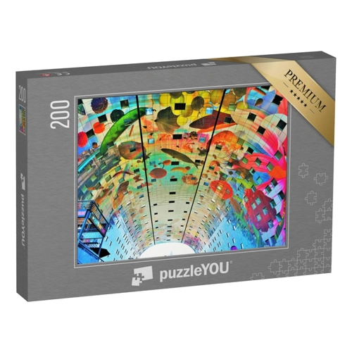 Bild von puzzleYOU: Puzzle 100 Teile „Bunt bemalte Gewölbedecke Markthalle im Zentrum von Rotterdam, Niederlande“