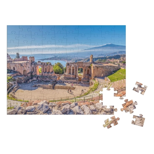 Bild von puzzleYOU: Puzzle 100 Teile „Antikes griechisches Theater in Taormina vor dem Vulkan Ätna, Sizilien, Italien“
