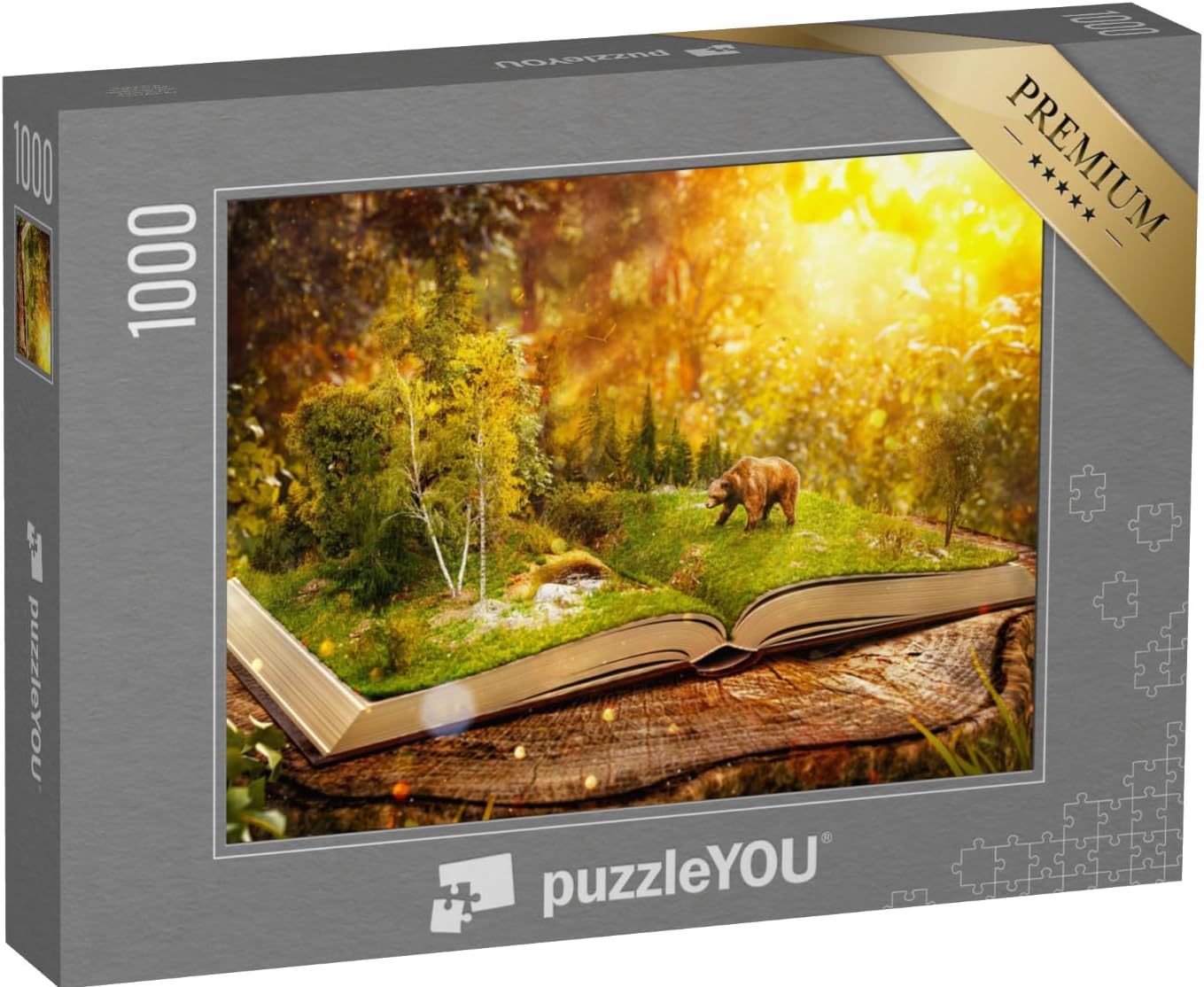 Bild von puzzleYOU: Puzzle 1000 Teile „Fantasy-Illustration: Aufgeschlagenes Buch mit wildem Wald und Bär“ – aus der Puzzle-Kollektion Fantasy, Kunst & Fantasy