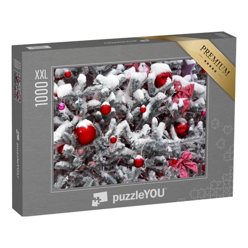 Bild von puzzleYOU: Puzzle 500 Teile „Weihnachtsbaum, geschmückt mit Weihnachtskugeln, Schleifen, Girlanden“