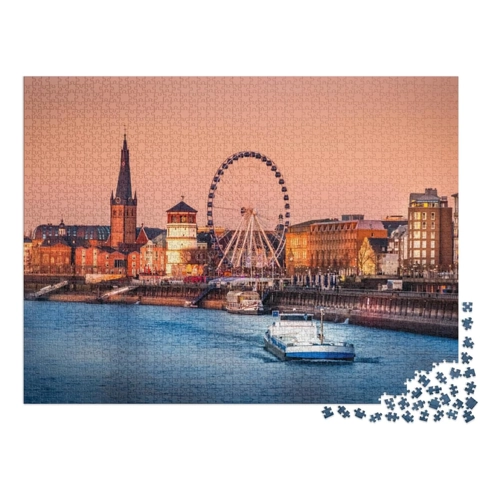 Bild von puzzleYOU: Puzzle 100 Teile „Abendlicher Blick auf den Rhein und die Altstadt von Düsseldorf, Deutschland“