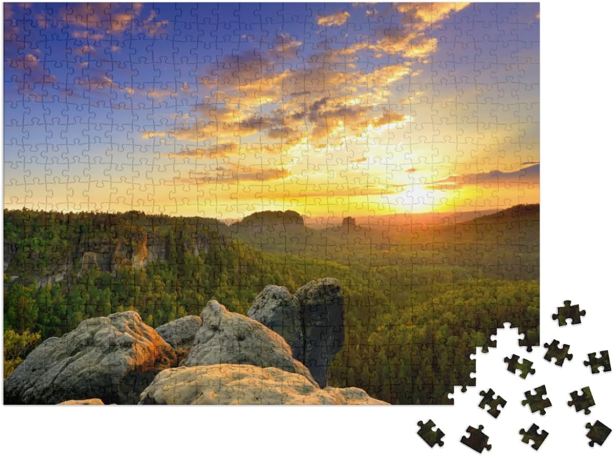 Bild von puzzleYOU: Puzzle 500 Teile „Sonnenaufgang über dem Nationalpark Sächsische Schweiz“ – aus der Puzzle-Kollektion Sächsische Schweiz