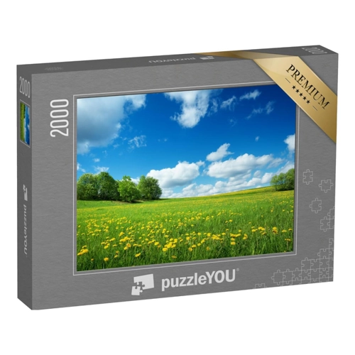 Bild von puzzleYOU: Puzzle 48 Teile „Feld mit gelbem Löwenzahn und blauem Himmel“