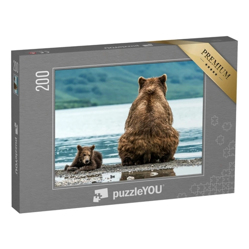 Bild von Puzzle 1000 Teile „Bärenmutter mit Jungtier am Strand“ von puzzleYOU