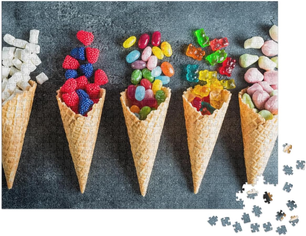 Bild von puzzleYOU Puzzle Waffeltüten mit bunten Süßigkeiten im Sommer, 200 Puzzleteile, puzzleYOU-Kollektionen Candybar